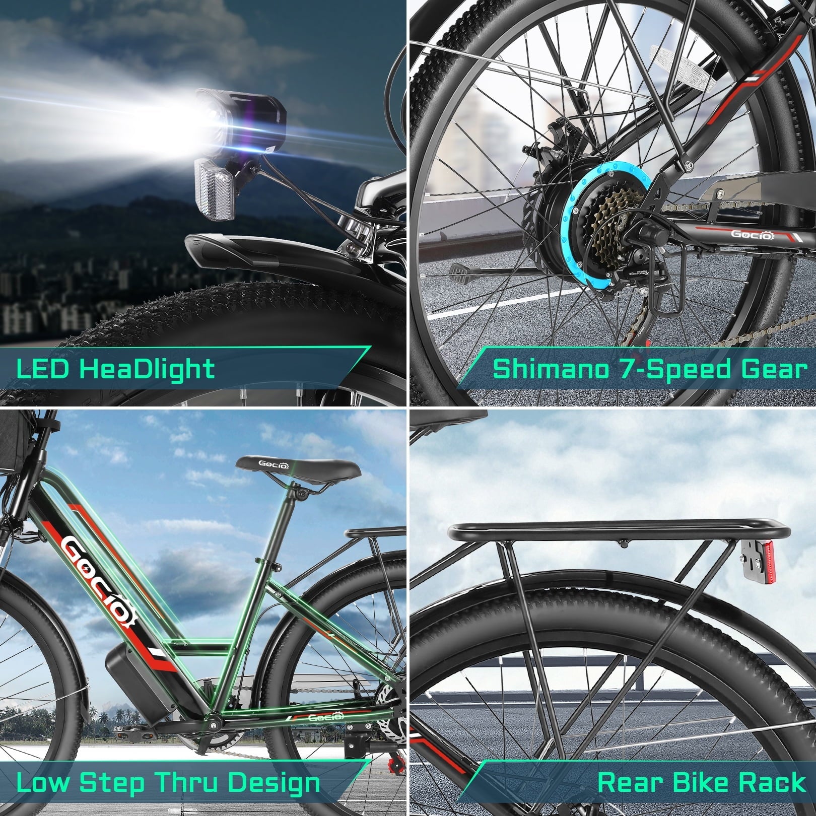 Gocio UL2849 Certified 26 Electric Bike for Adults, 750W Peak Motor, 48V 7.8Ah Battery, 19.8 mph 7-Speed Commuter Ebike with Disc Brakes