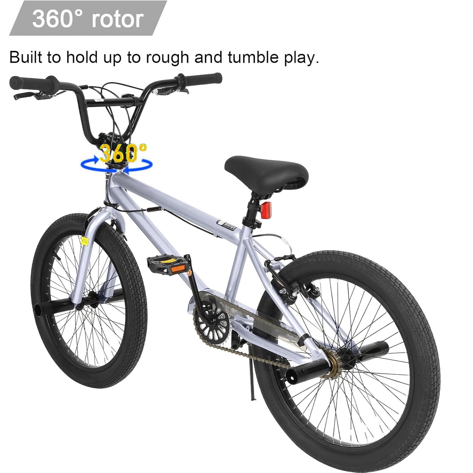 Hykolity 20 inch BMX Bike Freestyle Cycling Trick Bicycle with 4 Pegs for Teenage Adults Men Women Beginners Street Stunt Bike V-Brake Silver