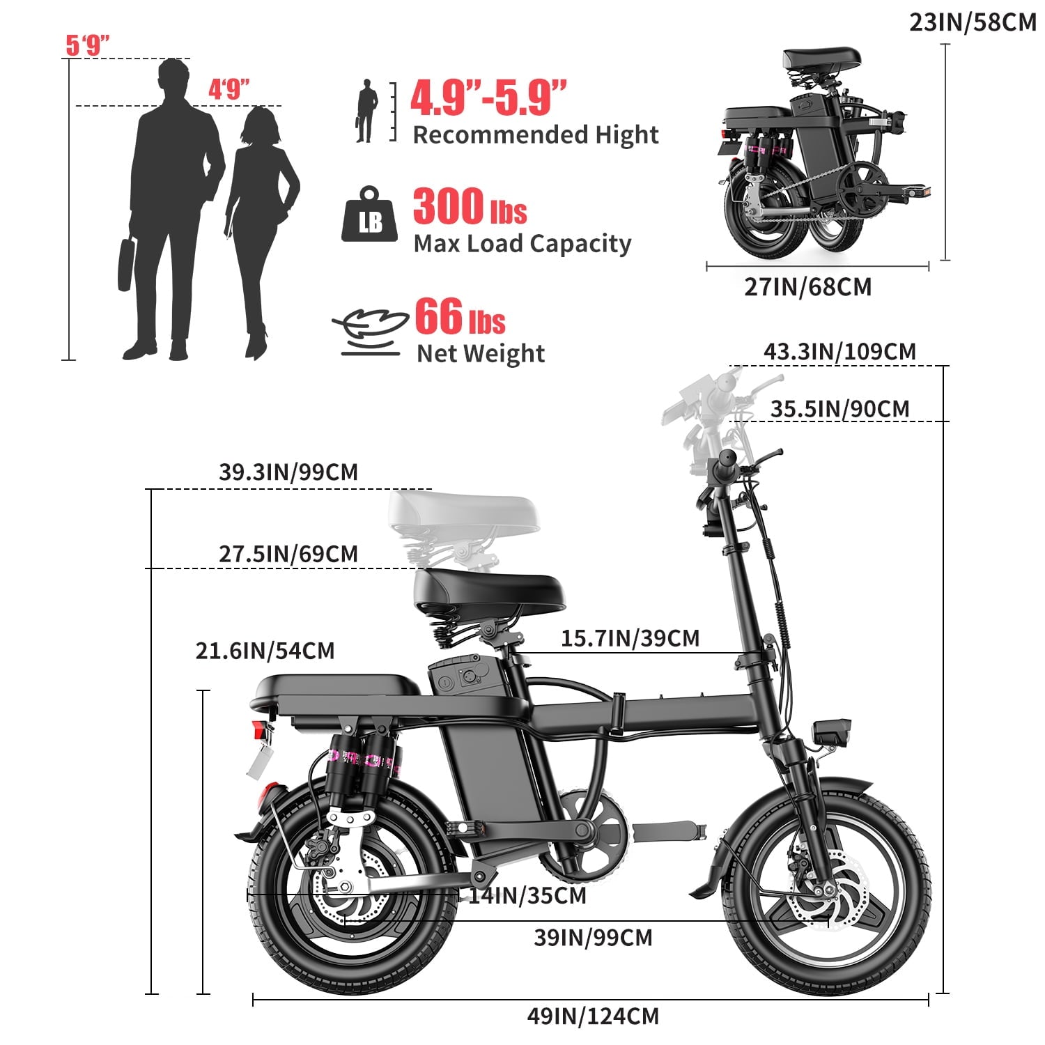 Electric Bike for Adults,  Electric Bicycle with 48V Removable Battery,14 Folding Ebike, 20MPH,30+ Miles(MAX),500W High Motor,Multi-Shock Absorption,UL 2849,Commuting Mini E Bikes