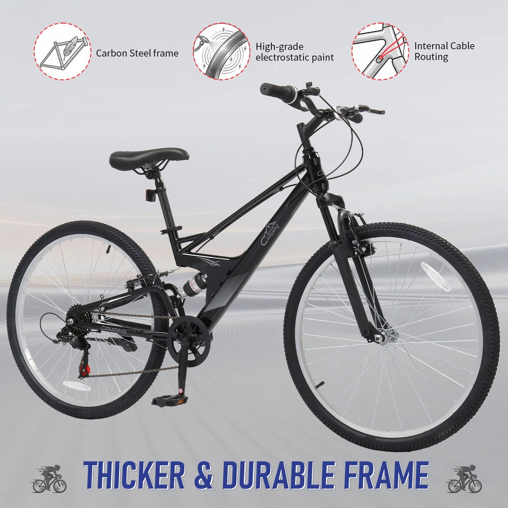 Ktaxon 26 inch 7 Speed Mountain Bike for Adult, Dual Shock Absorbers, Dual V Brake, Black