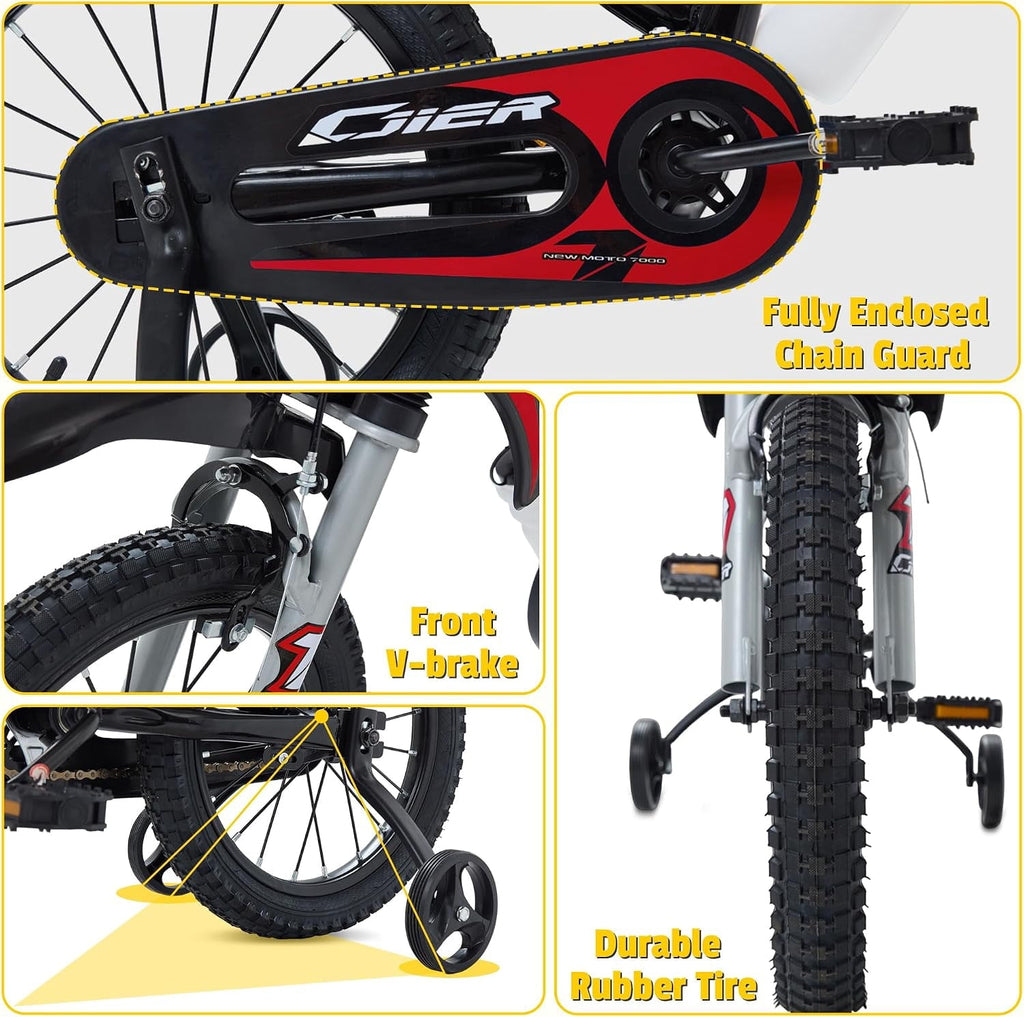NEORIVER 12 Inch Motocross Style Kids Bike – Training Wheels, Sound Horn, Number Plate & Dashboard Included – Easy Assembly – Ages 3-12 Boys Girls