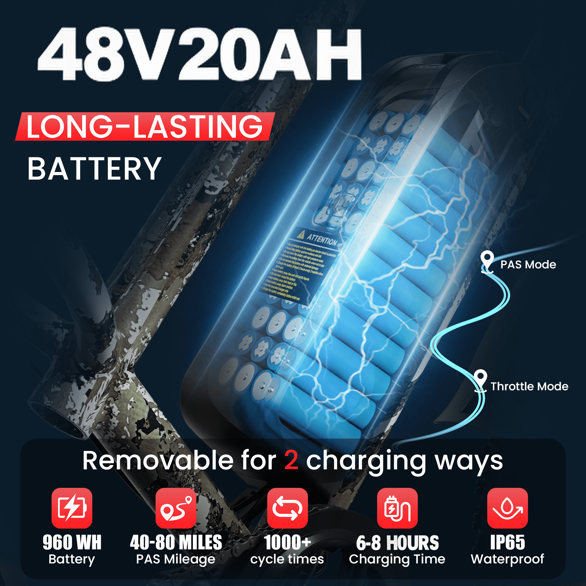 AMYET S8-S Electric Bike 1000W(1500W Peak), 48V 20Ah, 20x4.0 Fat Tire Ebike for Adults, Hydraulic Disc Brakes E-Mountain Bicycle, UL2849