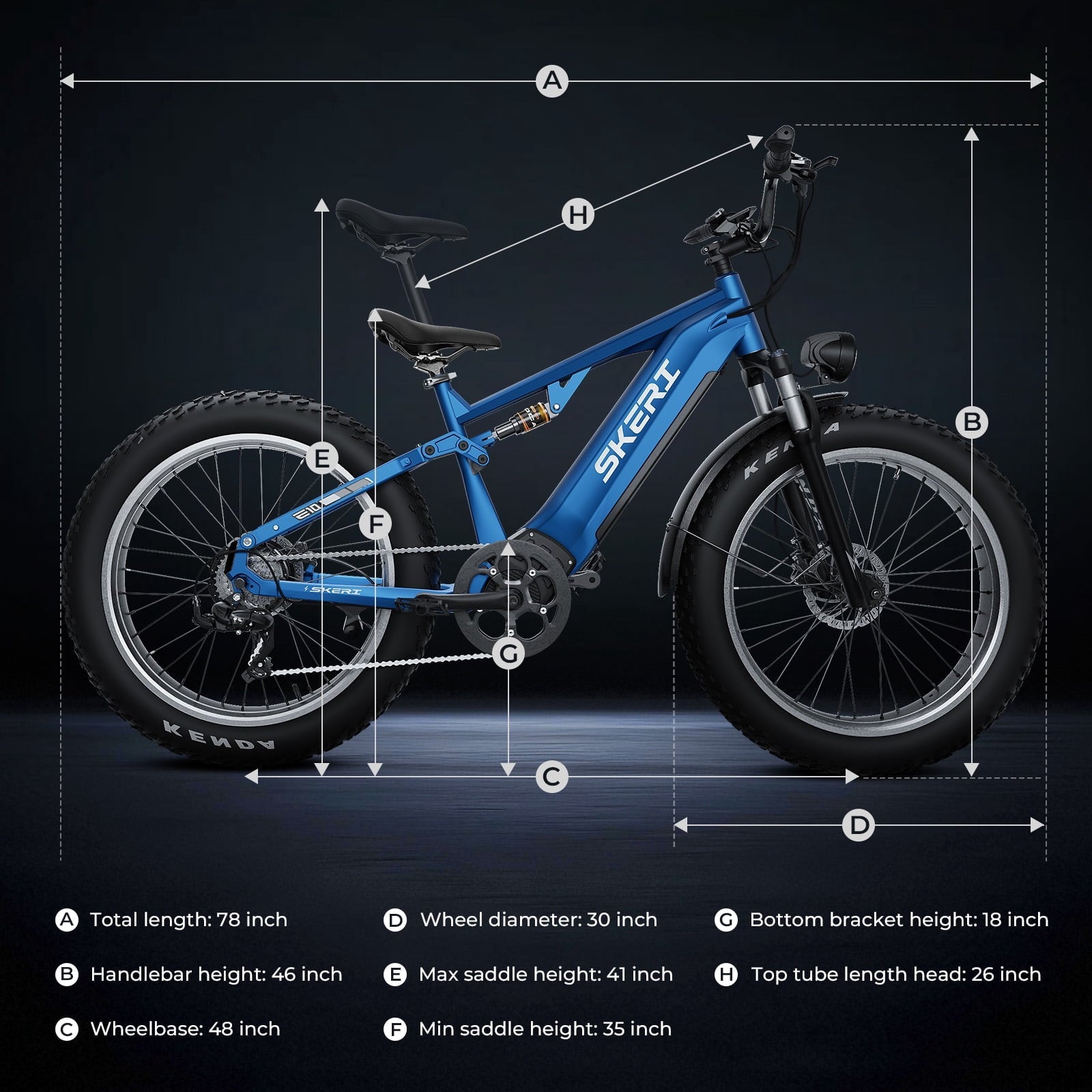 Skeri Electric Scooter Bike for Adults, 26x4 Fat Tire Full Suspension E-Mountain Bicycle,750W (Peak 1200) Motor 48V 20Ah 7-Speed Ebike UL2849