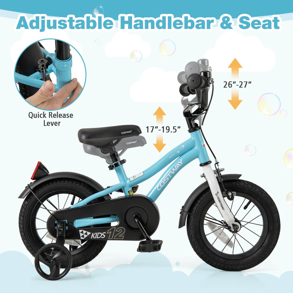 Costway 12 Kids Bike for 3-4 Years Old Boys & Girls with Adjustable Seat Handbrake Reflectors Blue