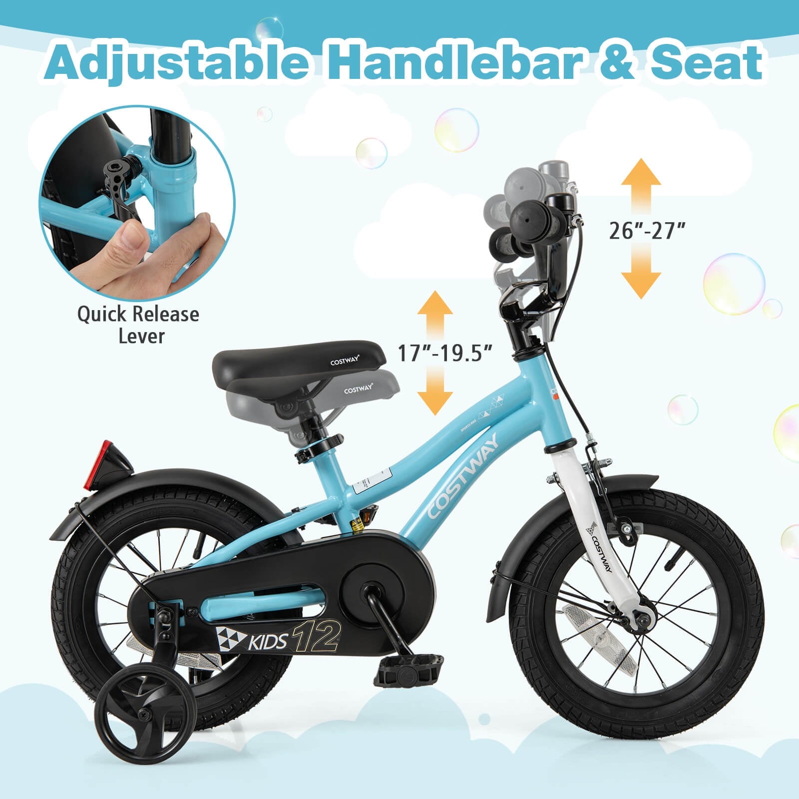 Costway 12 Kids Bike for 3-4 Years Old Boys & Girls with Adjustable Seat Handbrake Reflectors Blue