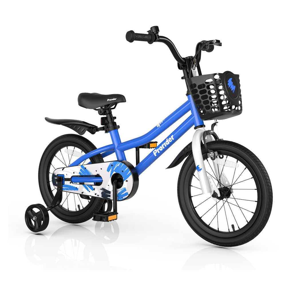 Costway 14'' Kid's Bike with Removable Training Wheels & Basket for 3-5 Years Old Blue