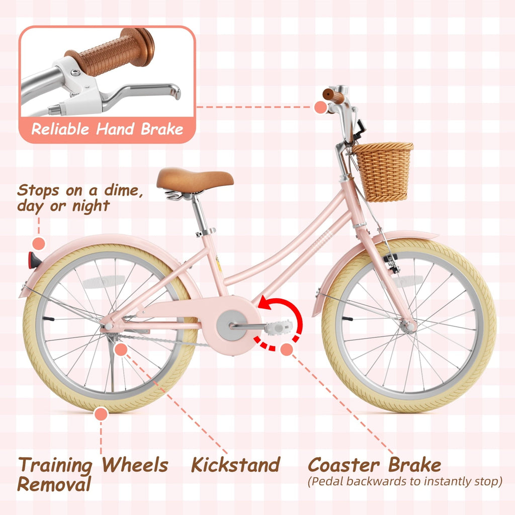 XJD 20 Inch Girls Bike for 6-12 Years Old Toddlers and Kids, Kid's Bicycle with Basket, Kid's Bike with Kickstand & Adjustable Seat Handlebar Height