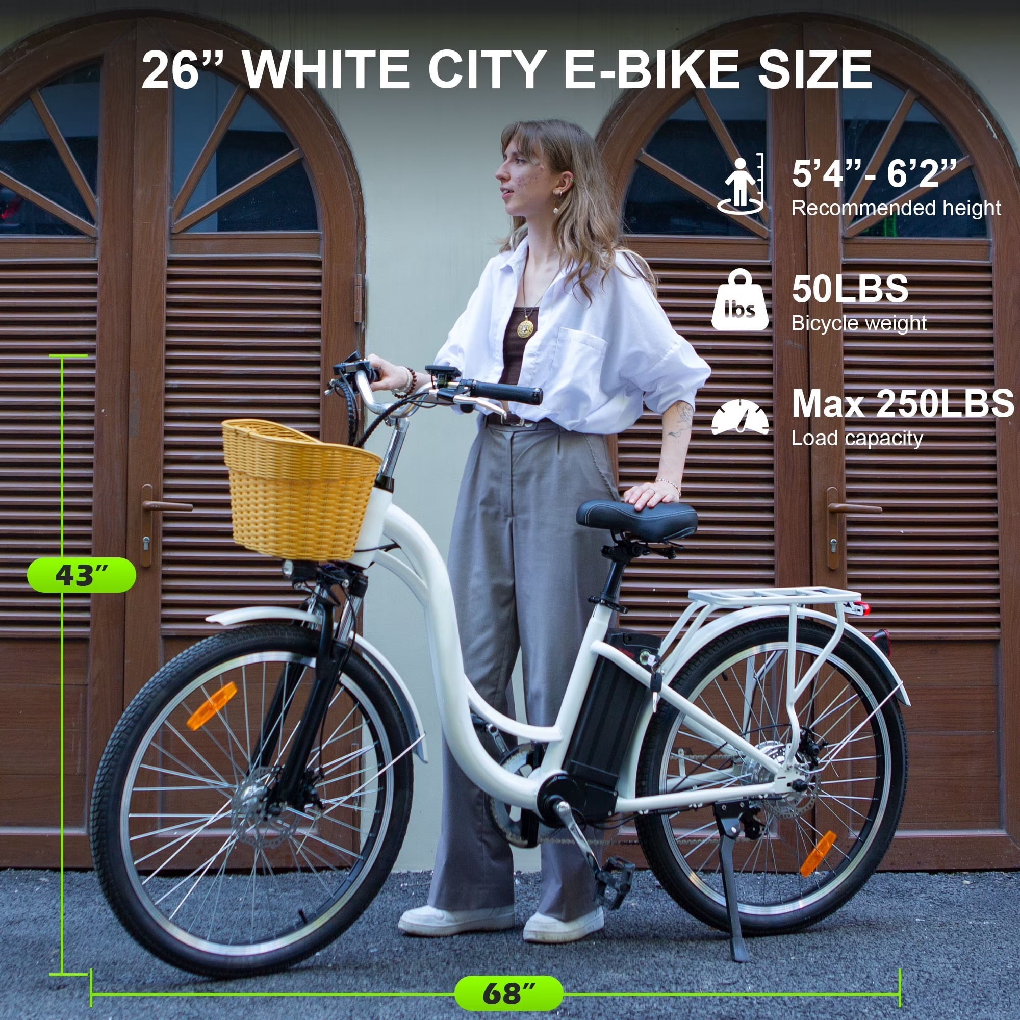 Electric City Bike for Adults 26,Peak 750W E-Commuter Bikes 48V 10AH UL2849,White