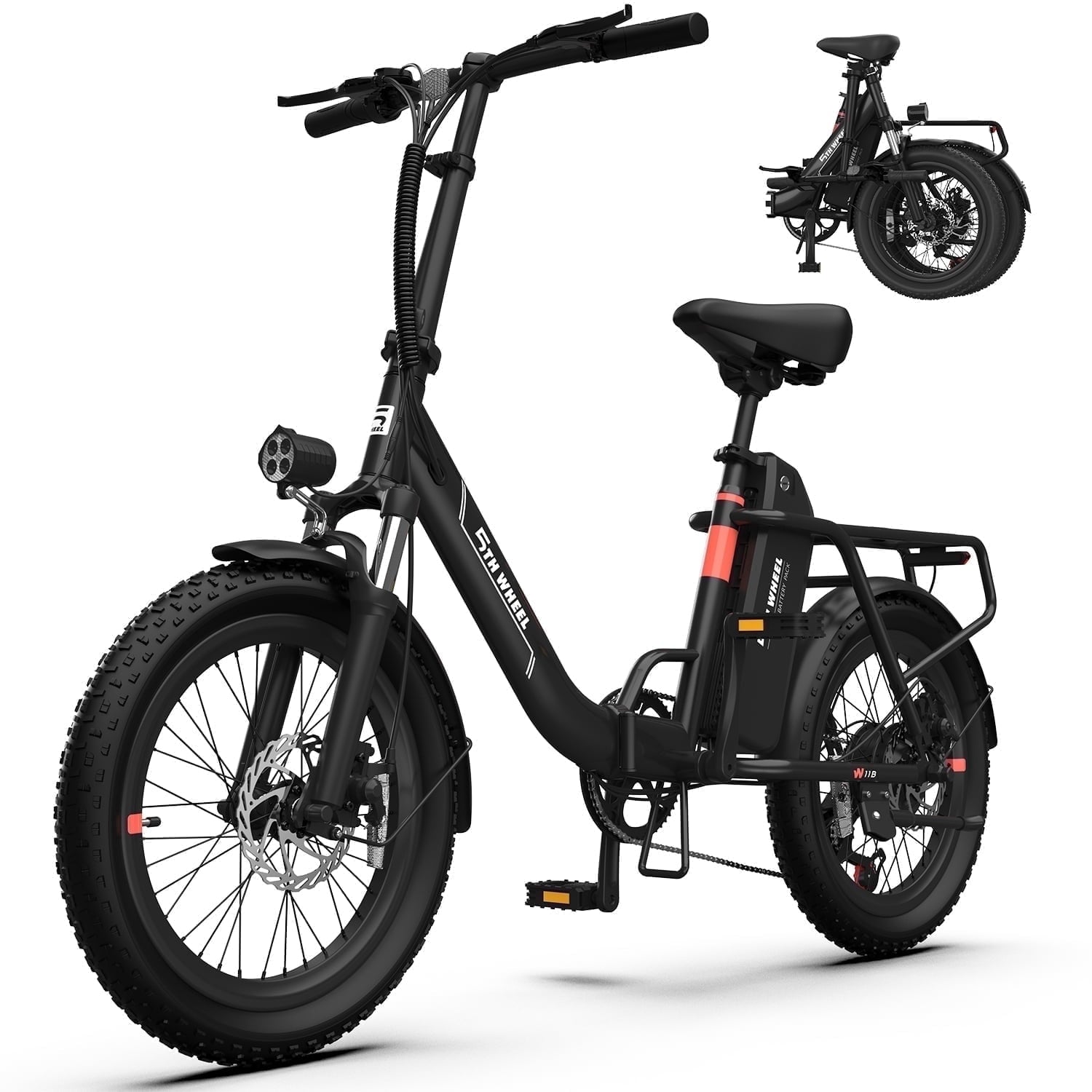 5TH WHEEL W11B 20 Fat Tire Electric Bike, 500W Foldable Adult E-bike with 48V 15.6Ah Removable Battery, Electric Bicycle with 7 Speed, UL2849