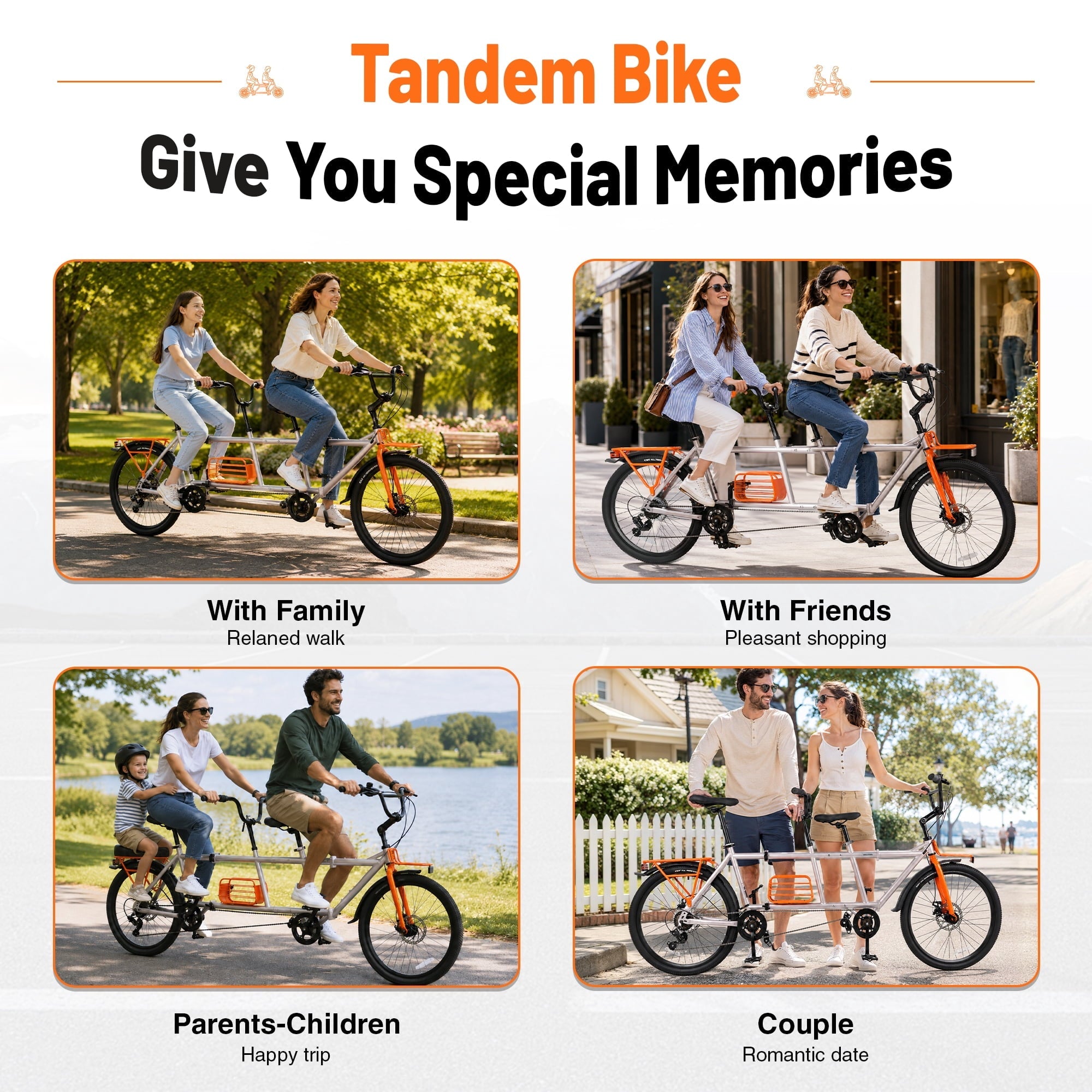 Meghna Tandem Bike 24 inches 4-Fold 2-Seater 6 speed Folding Tandem Dual Disc Brake for Adult Beach Cruiser Silver