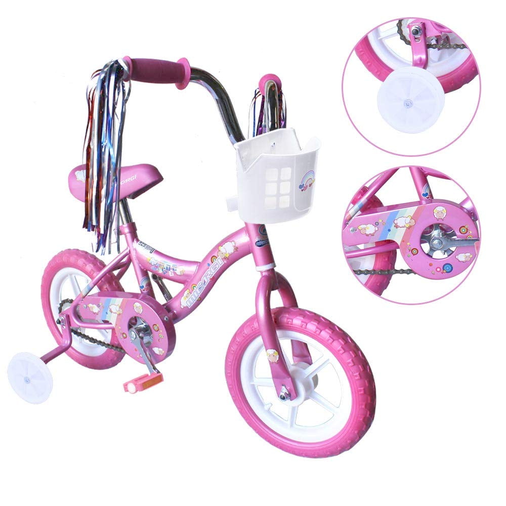 USToyOutlet 12 Kid's Beginner Bicycle for 2-4 Years Old Boys' and Girls' Bike Foam Tire for Indoor Use No Brake + Doll Seat - Pink