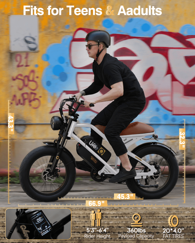 Spark Electric Bike for Adults, 1500W Peak Motor Over 28 MPH(Unlock to 35MPH) EBike, 20 Fat Tires with Dual Suspension & Brakes Motorcycle Black & Brown