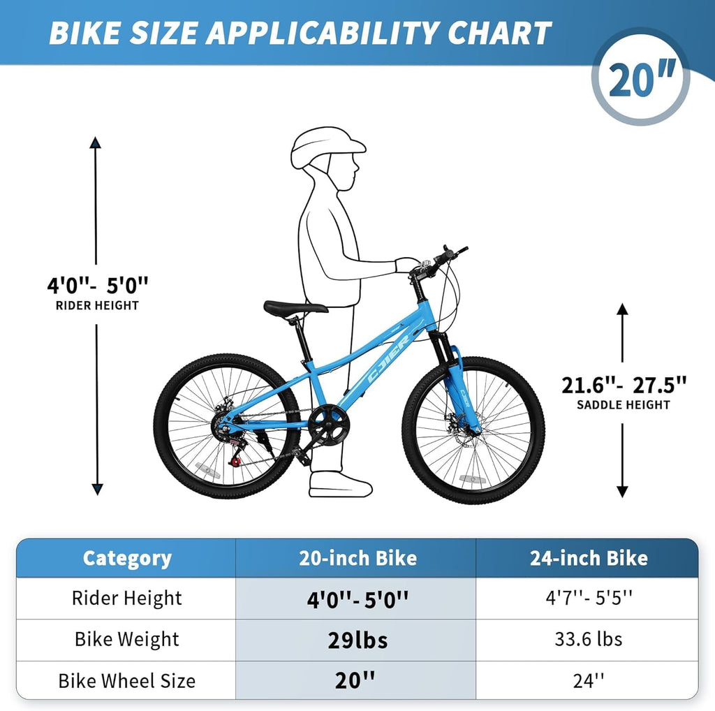 DEYGIA 20 Inch Kids Mountain Bike, Bikes for Boys, 7-Speed with Front Suspension, Dual Disc Brakes & Knobby Tires for Ages 6-14, Multi Color