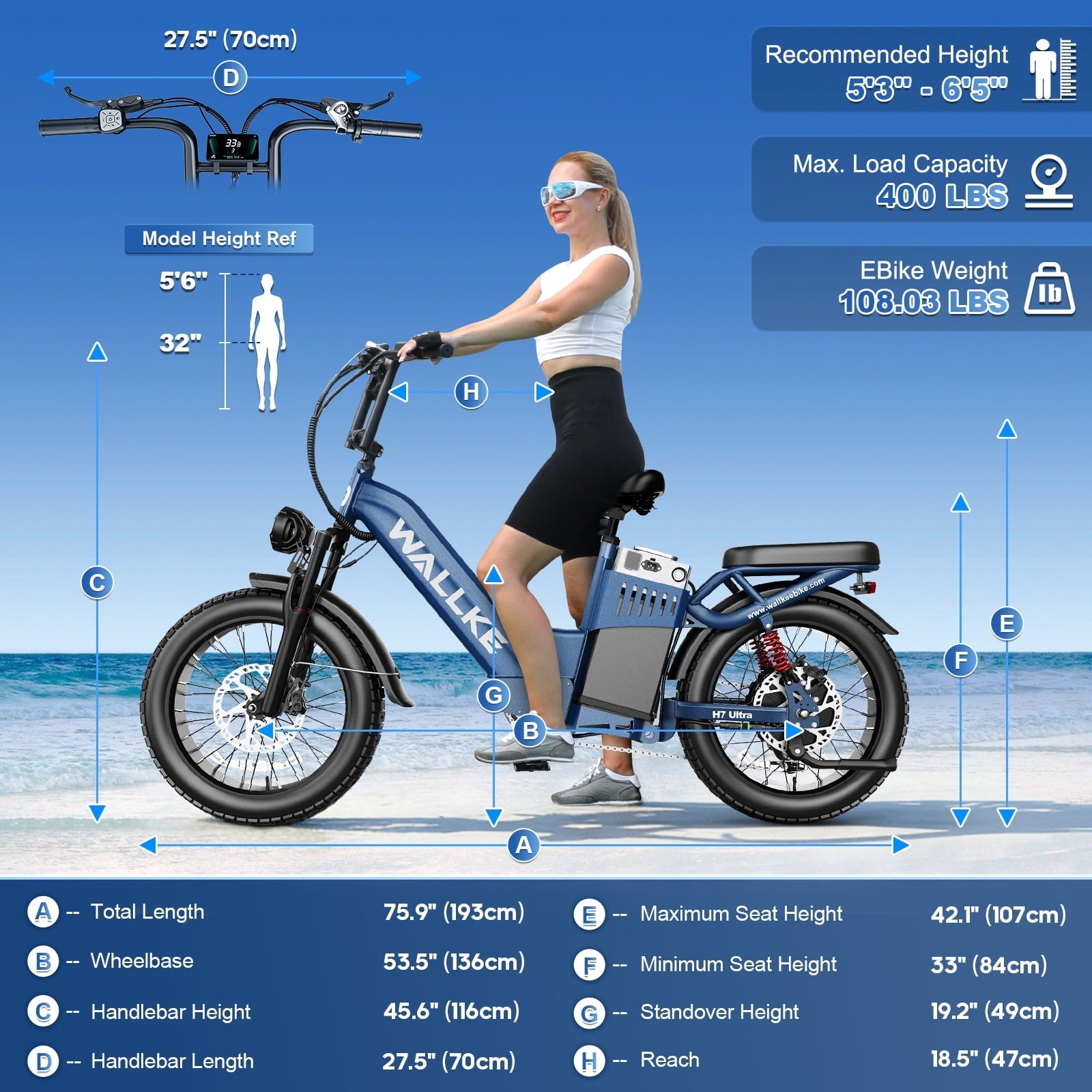 W WALLKE H7 Ultra 4000W Ebike, 37MPH Electric Bike, 48V 55Ah Portable Power Station Battery, Torque Sensor, 20 Puncture-Proof Fat Tire