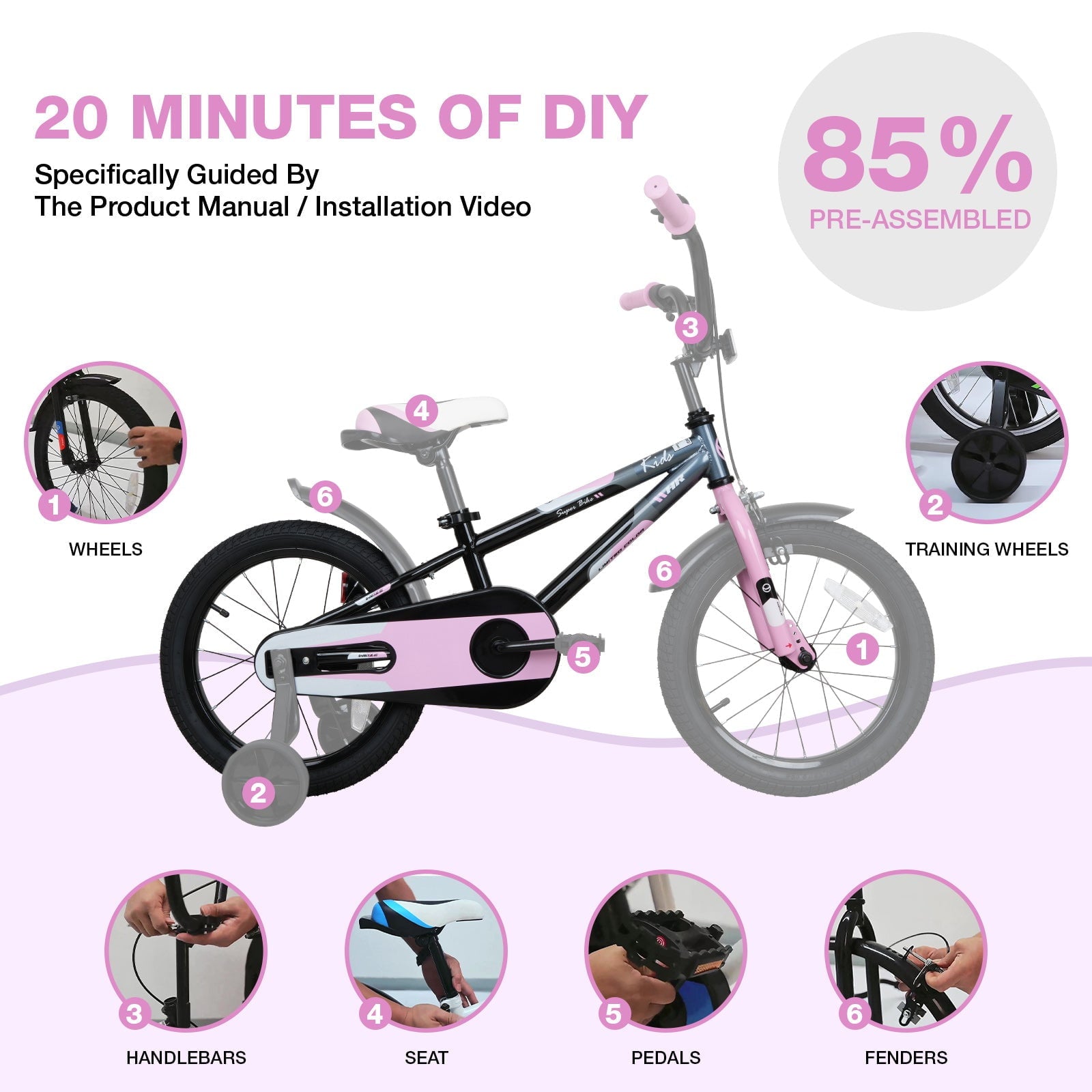 Hykolity Kids Bike, 16 Inch Children Bicycle for Boys & Girls Ages 4-6 Years Old, Rider Height 38-48 Inch, Sport Bike BMX Freestyle Handlebar Black Green