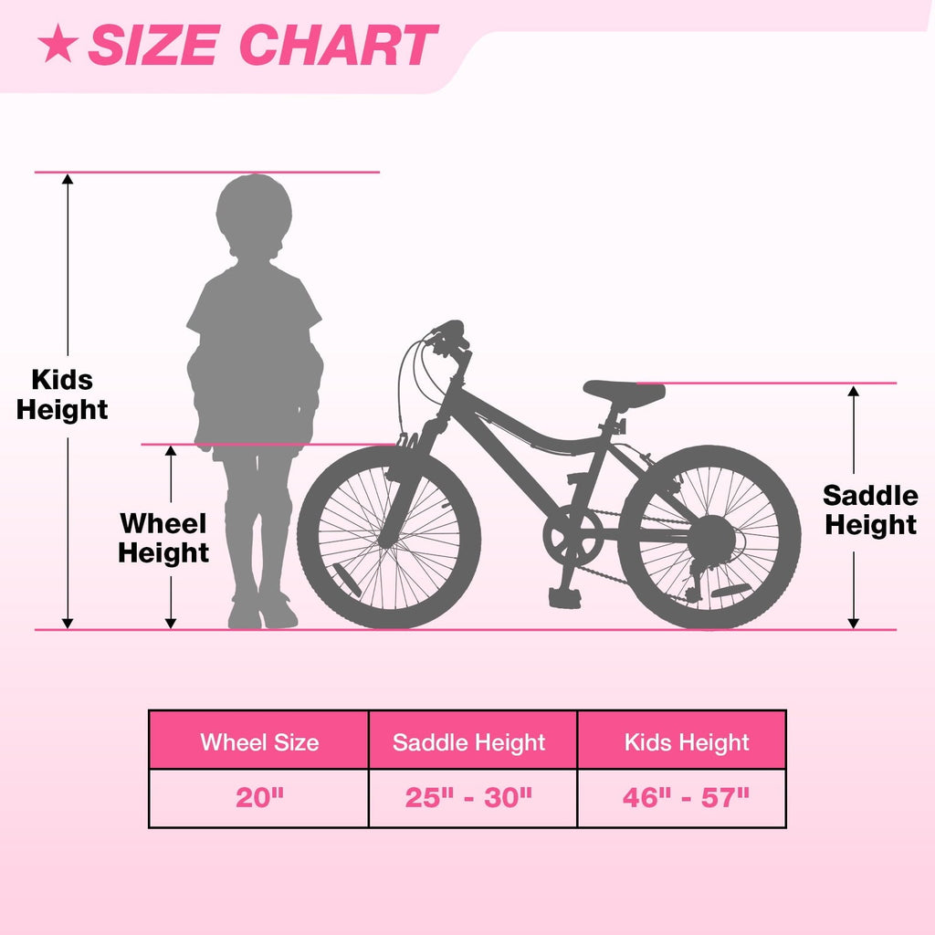 Hykolity 20 inch Kids Mountain Bike, 6 Speed Kid Bicycle Age 6-11 Year Old with Front Suspension Fork, Adjustable Seat Height, Pink