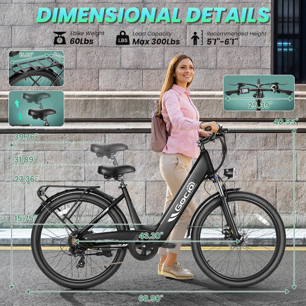 Gocio 26 x 2.1 Electric Bike for Adults, 500W Commuter Ebike, 48V 720wh Built-in Battery, 5 Riding Modes, Max 60 Miles, LCD, Lockable Front Suspension Step Thru E Bikes UL 2849