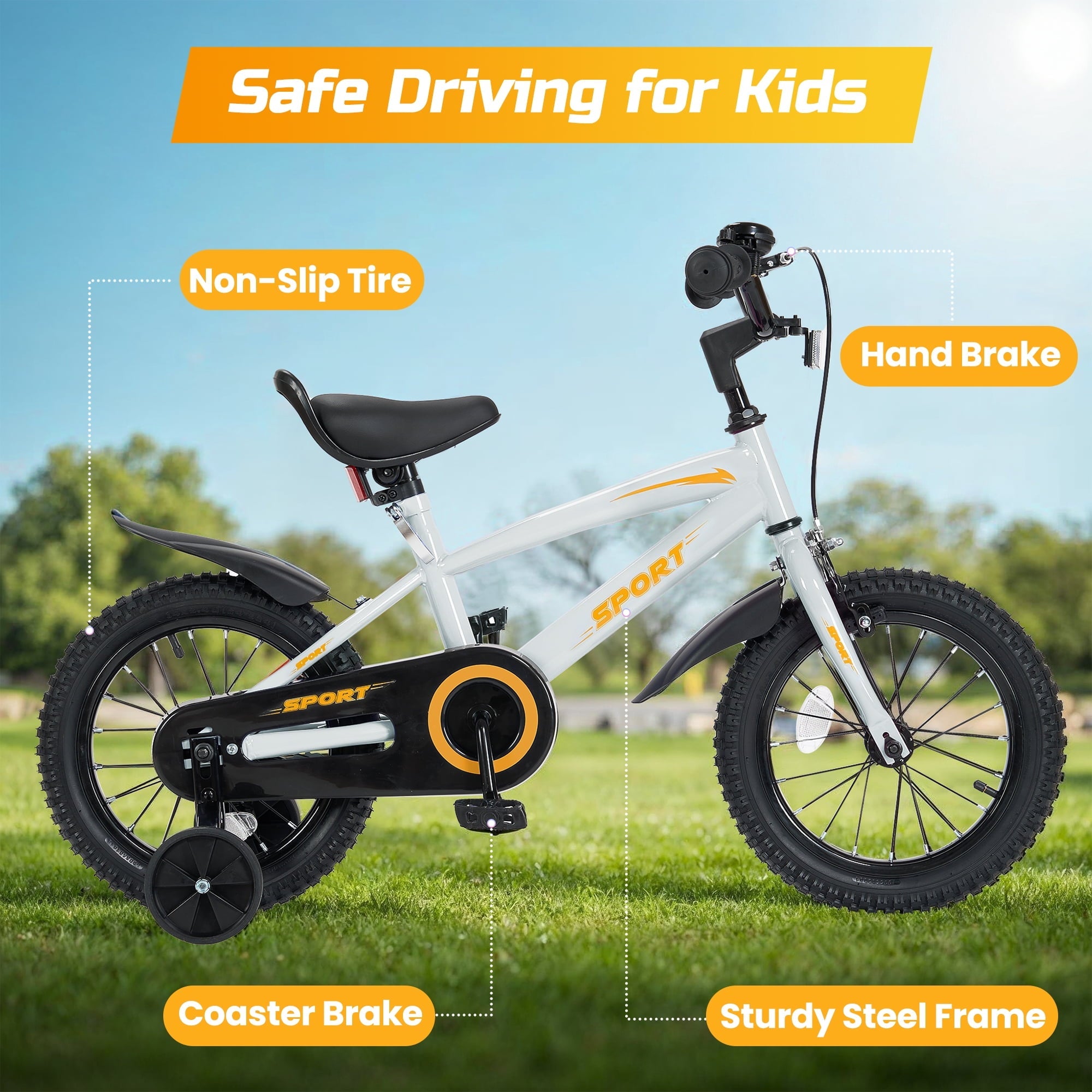 Naipo 16 Inch Kid Bikes for Boys and Girls Kid Bicycles with Kickstand and Training Wheels Boys Bike Gray-Orange