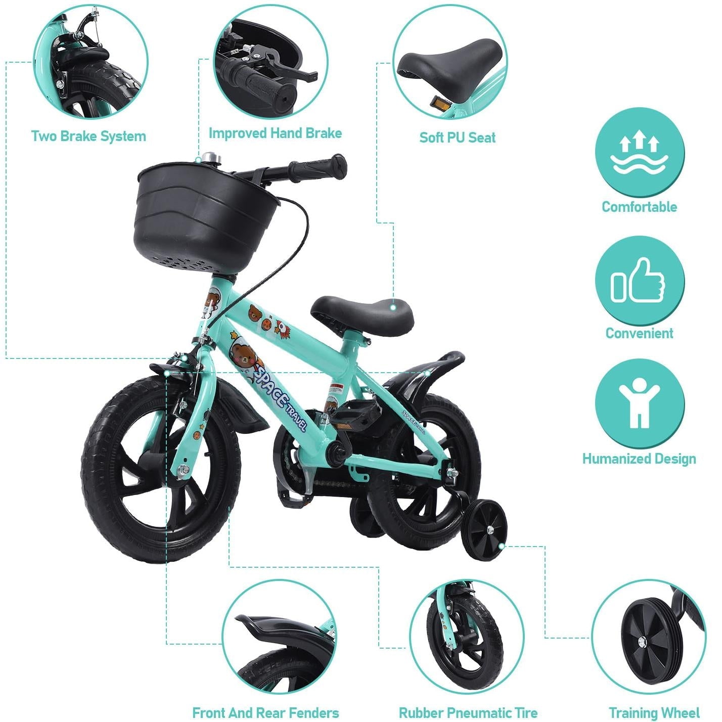 12 inch Kids Bike with Training Wheels, Children Bike with Adjustable Handlebar, Kids Bicycle for Boys Girls Toddlers Age 3-5, 2-in-1 Red Toddler Bike
