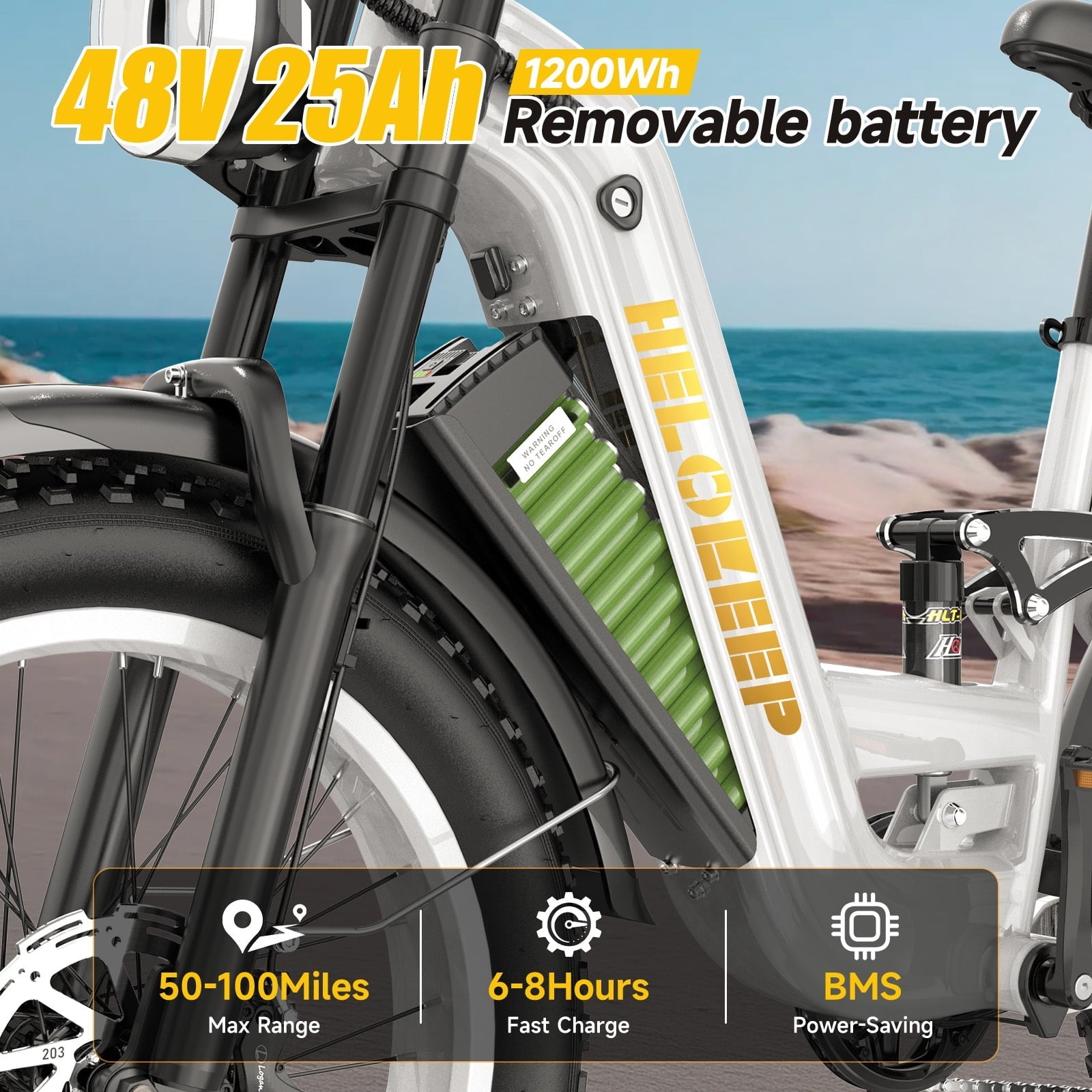 Helokeep 26 Green Fat Tire High Performance Cargo Electric Bike for Men, 4000W Peak 2000W, 40MPH, 48V 25Ah UL2849 Off-Road Ebike