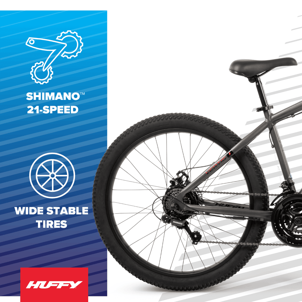 Huffy 27.5 Vertis 36V Electric Mountain Bike, Fits Riders 60+, Gray, Adult, Unisex
