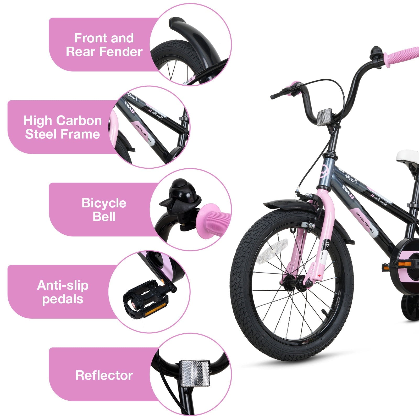 Hykolity Kids Bike, 16 Inch Children Bicycle for Boys & Girls Ages 4-6 Years Old, Rider Height 38-48 Inch, Sport Bike BMX Freestyle Handlebar Black Green