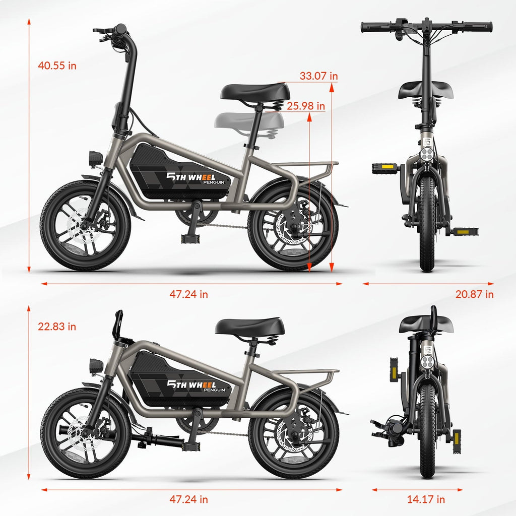 5TH WHEEL 14 Electric Bike for Adults with 650W Peak Motor Electric Bicycle, 36V 7.8Ah Battery Ebike, UL2849