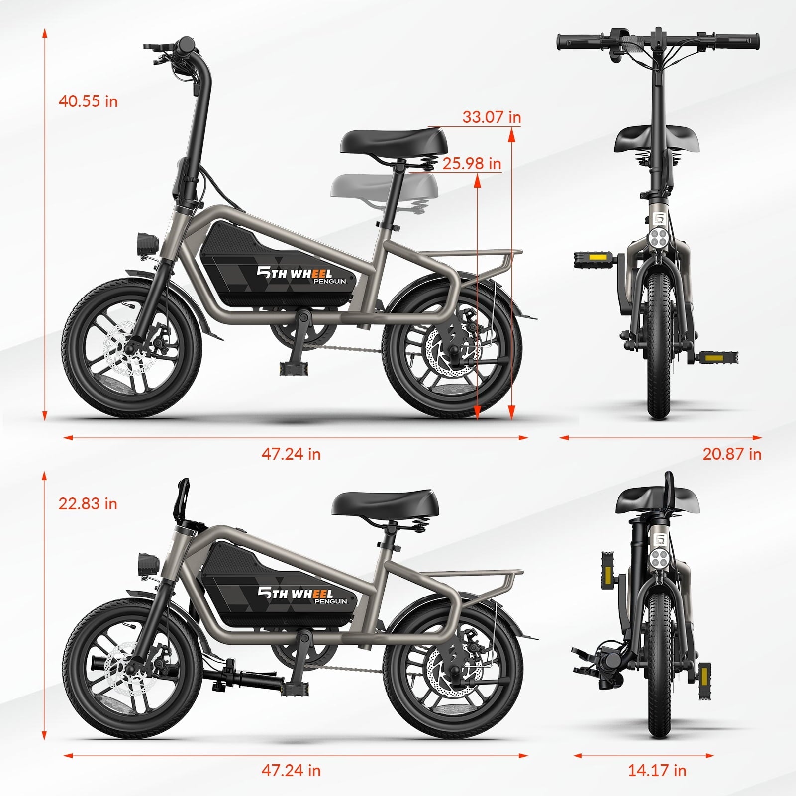 5TH WHEEL 14 Electric Bike for Adults with 650W Peak Motor Electric Bicycle, 36V 7.8Ah Battery Ebike, UL2849