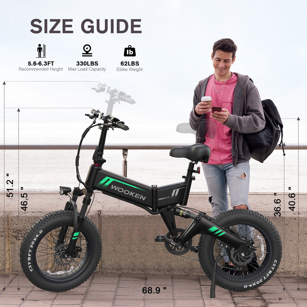 Wooken 20X4.0 Fat Tire Electric Bike for Adults, 500W Foldable Electric Bicycle with 48V 10Ah Built-in Battery, Shimano 7 Speed, Dual Shock Absorber