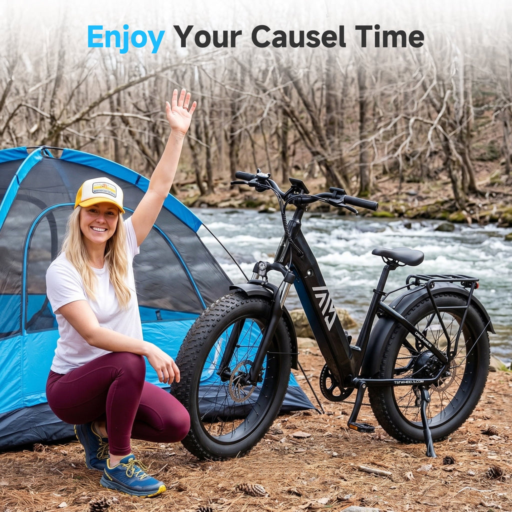 TST Dreamer Electric Bike for Women, Peak 750W E-Mountain Bike, 26 Fat Tire Electric Bike, 48V/15Ah Battery UL2849, 60Miles Long Range, 7-Speed Gear