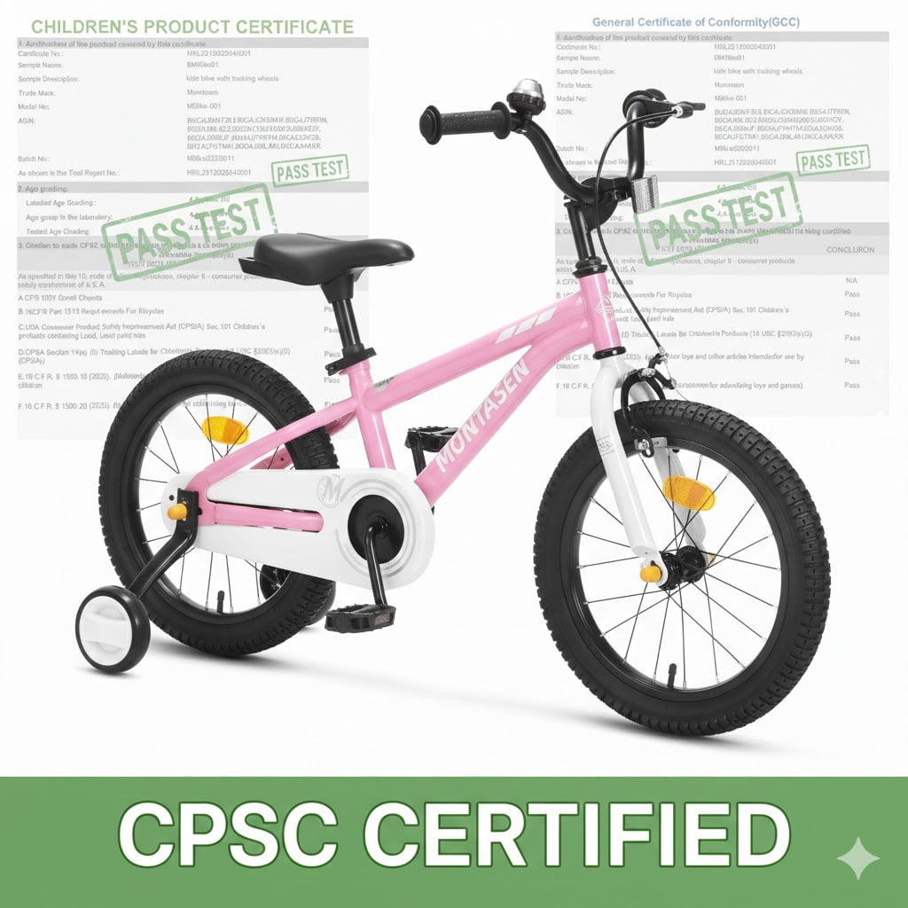 Montasen 14 Inch Kids Bike with Training Wheels Hand Brake Coaster Brake BMX Style Bicycle, Pink