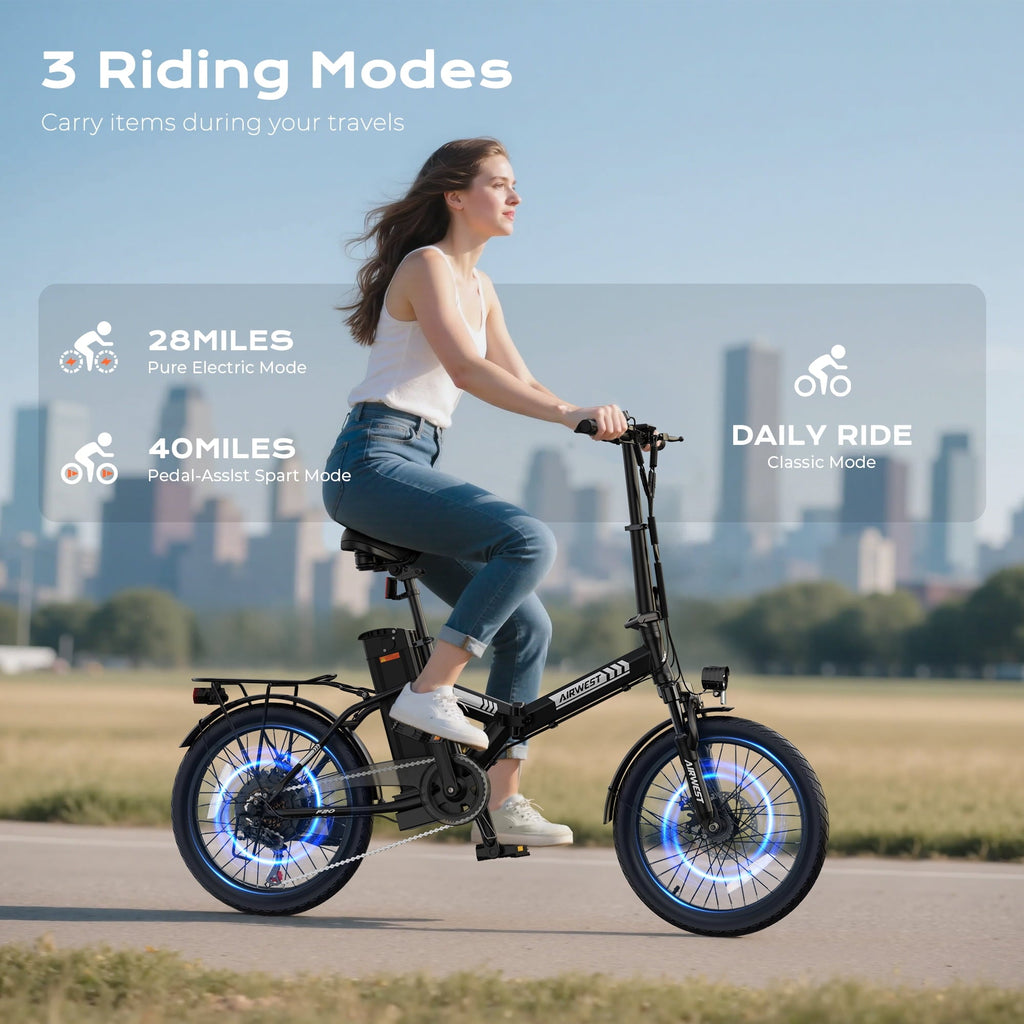 AIRWEST Electric Bike, 20 Folding Ebike for Adults, Peak 750W 20MPH Commuter E Bike with 48V 7.8AH Battery&7 Speed Gear & Dual Disc Brake & Front Suspension, 40 Miles Range (UL2849)