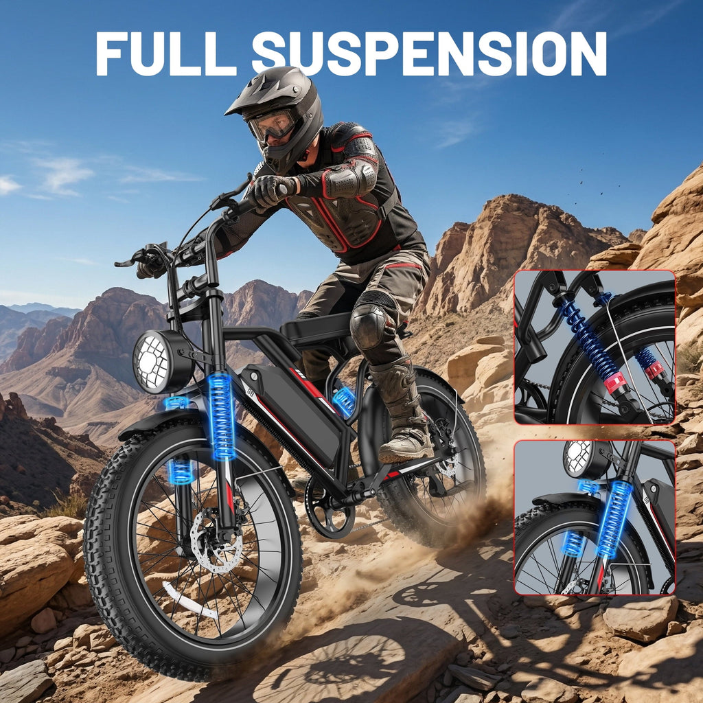 UL2849 Electric Bike for Adults - Peak 2000W Motor, 20x4 Fat Tire,48V/25AH, Full Suspension, 7-Speed