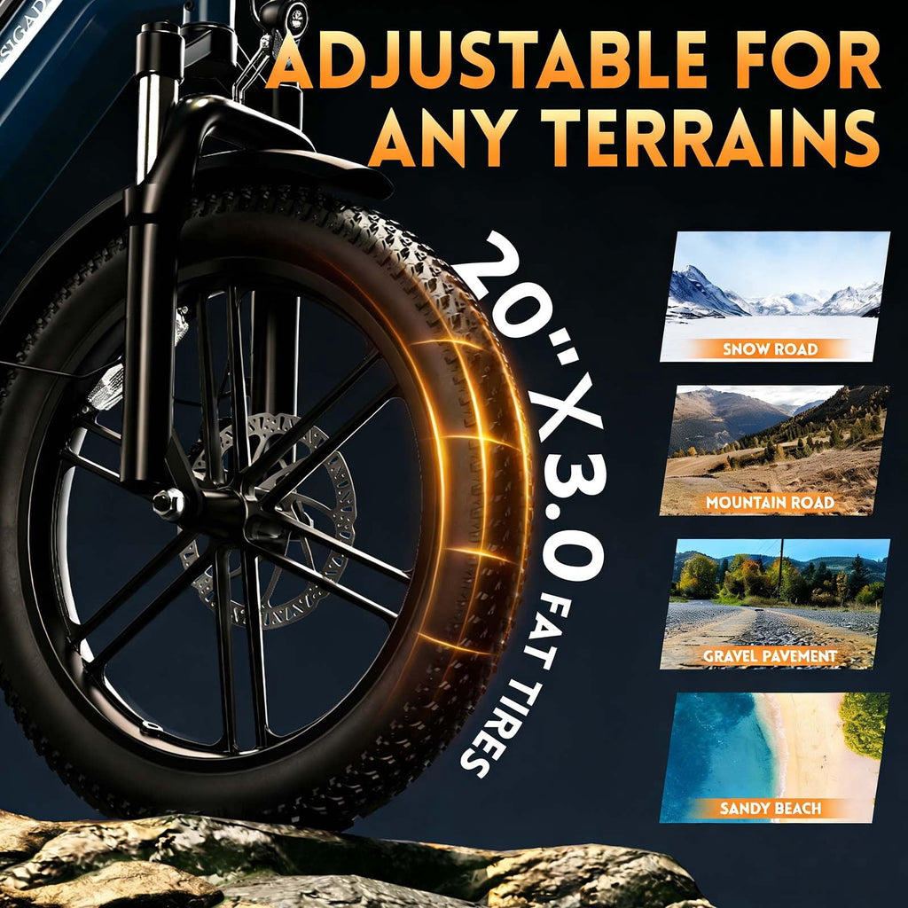 SISIGAD Electric Bike for Adults, Peak 1500W Motor, E Mountain Bike, 20'' Fat Tire Ebike, Fast Cargo Ebikes, Electric Bicycle 48V/15Ah UL2849