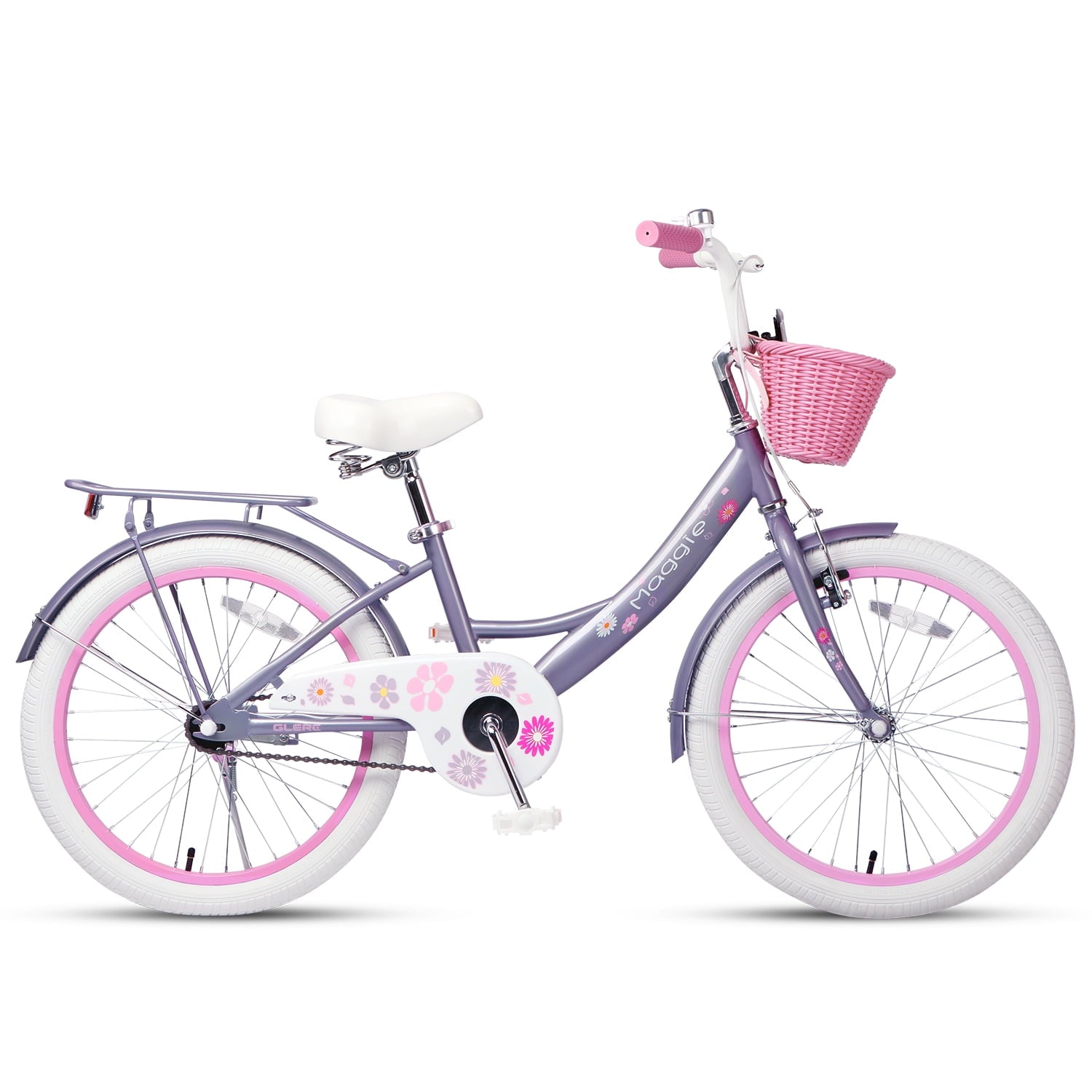 Glerc Maggie 14 inch Kids Girls Bike for Ages 3-5 Years Old Children, Princess Style Kids Bicycle with Doll-Seat & Basket & Training Wheels, Pink