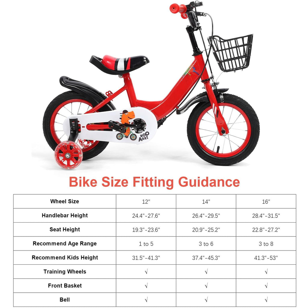 12 inch Kids Bike with Training Wheels, Children Bike with Adjustable Handlebar, Kids Bicycle for Boys Girls Toddlers Age 3-5, 2-in-1 Red Toddler Bike
