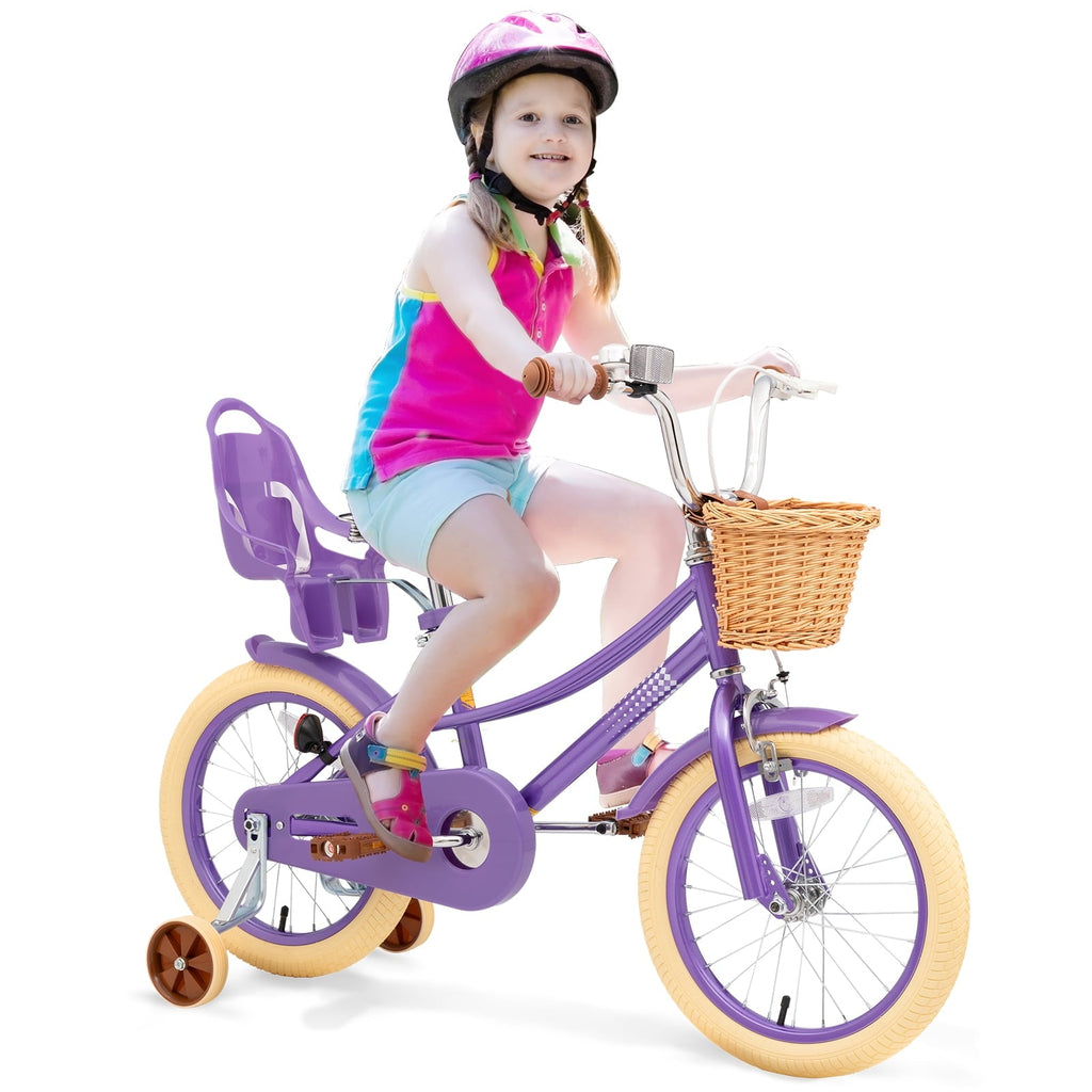KORIMEFA Girl Bike for Toddlers and Kids Ages 3-6 Years Old, 12 inch Kids Bike with Training Wheels & Basket, 12 in Girl Bicycle with Handbrake & Kickstand