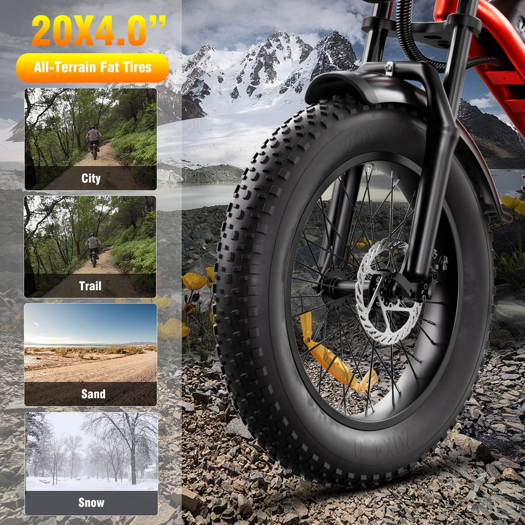1500W Electric Bike, 20 Fat Tire E-Mountain Bikes, 48V 18Ah 32MPH Ebike for Adults Full Suspension UL2849, All-Terrain E-Bike, Orange
