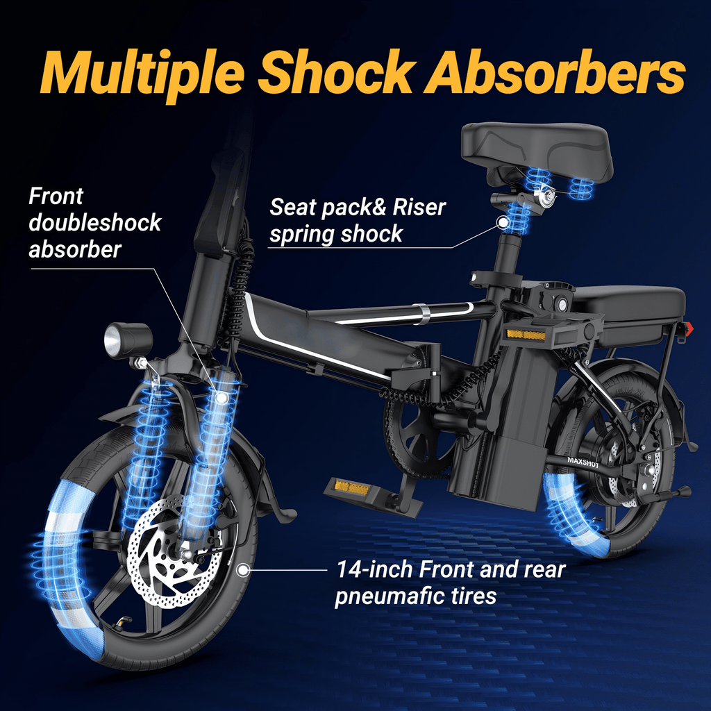 Electric Bike Black 500W 48V 15.6Ah , 14' Mini Ebike for City Commuter, Folding Electric Bicycle for Adult with Two Seats UL2849