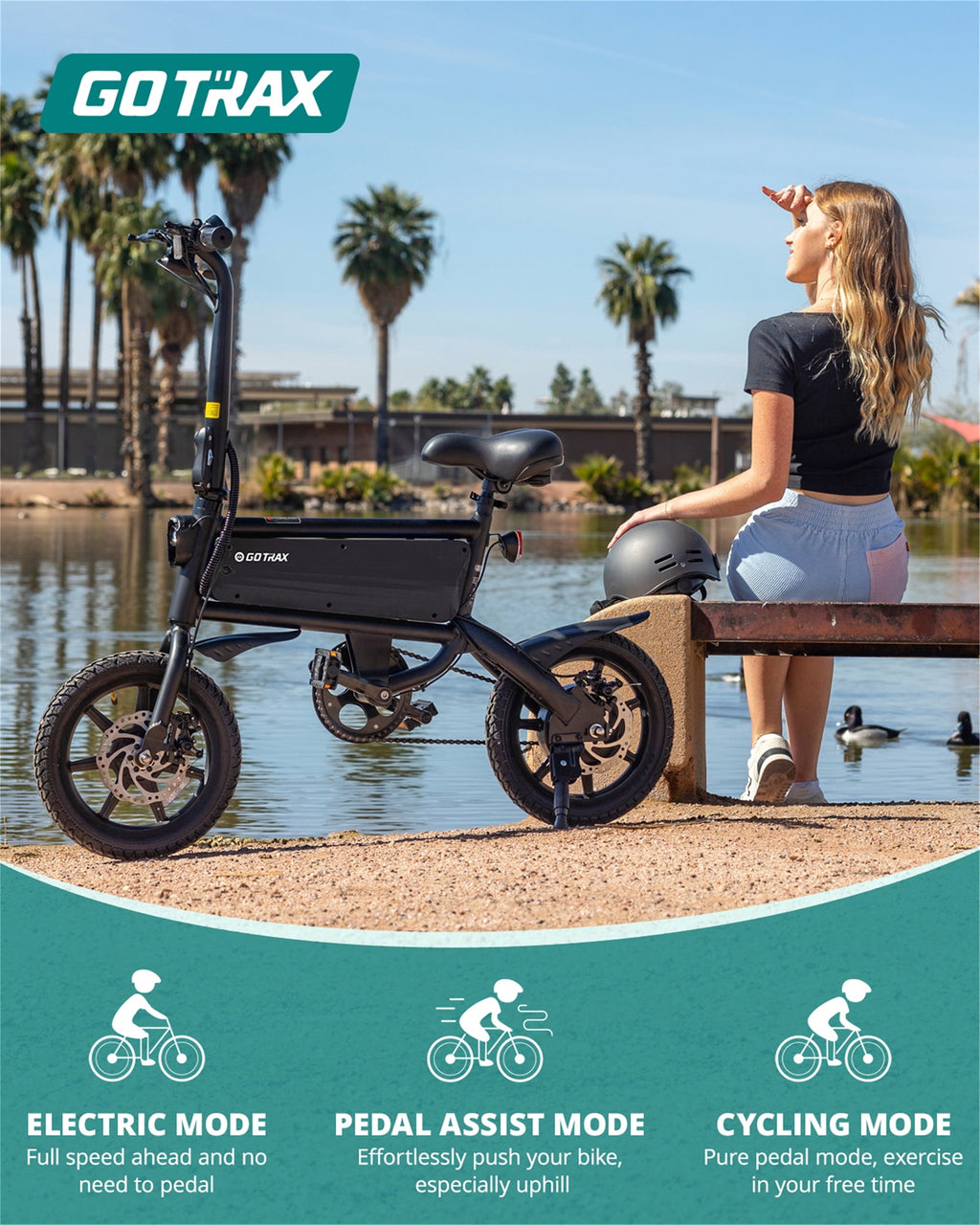 GOTRAX S2 14 Folding Adult Electric Bike, 250W, 15.5 mph Max Speed LED Display, Black