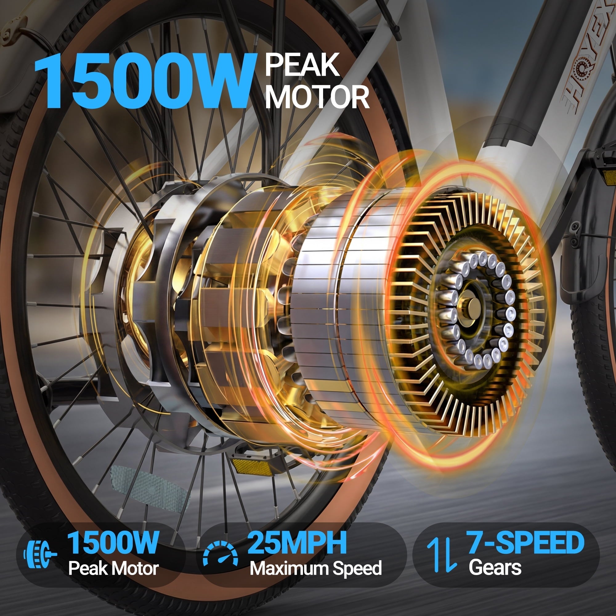 HQYEX HQ26 Electric Bike, 26 Inch Tire 1500W Powerful Brushless Motor Ebike, 48V 11AH Removable Rechargeable Battery, 7-Speed Gear Shift Electric Bicycle, Comfortable City Commuter E Bike for Adults