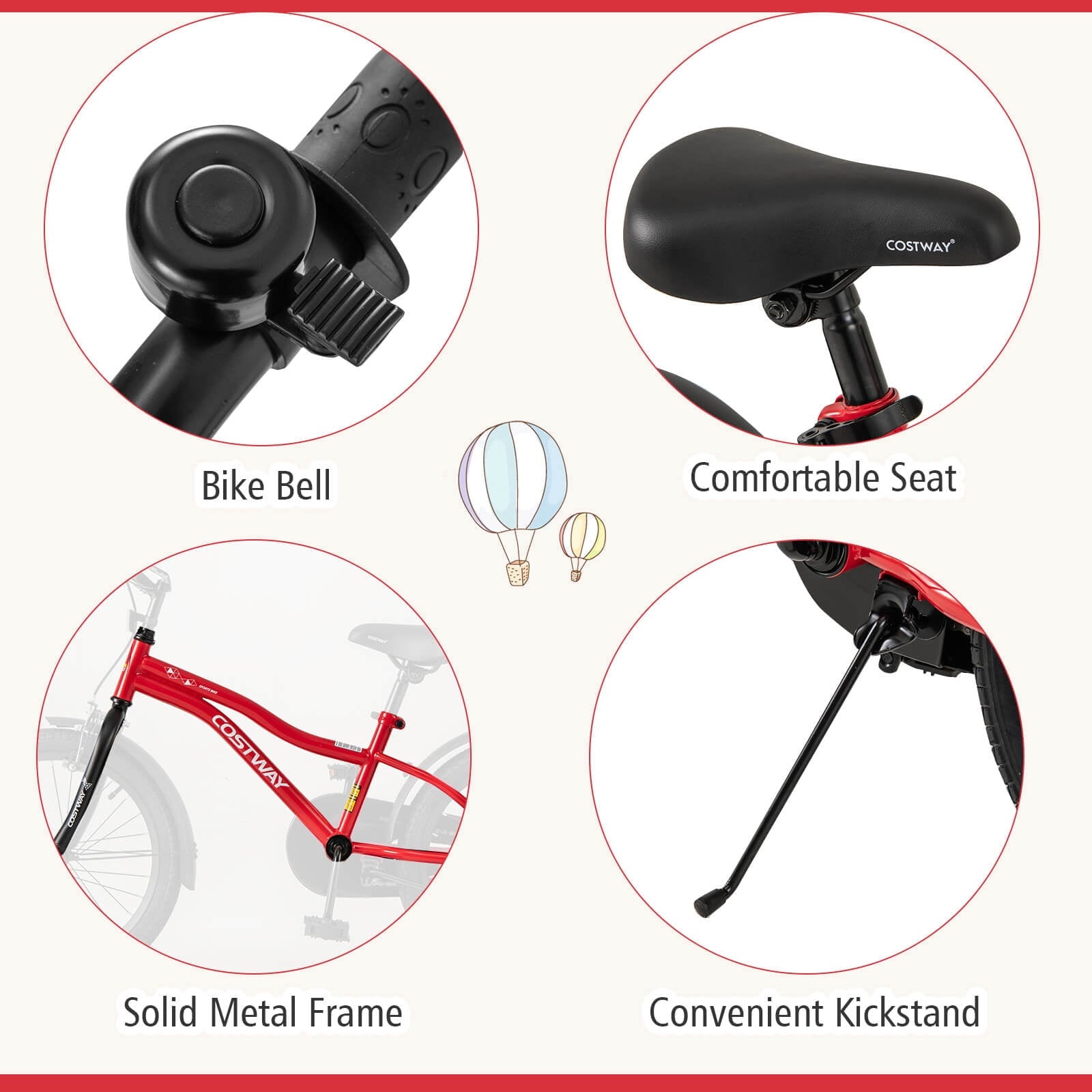 Costway 18 Kids Bike for 4-8 Years Old Boys & Girls with Adjustable Seat Handbrake Reflectors Red