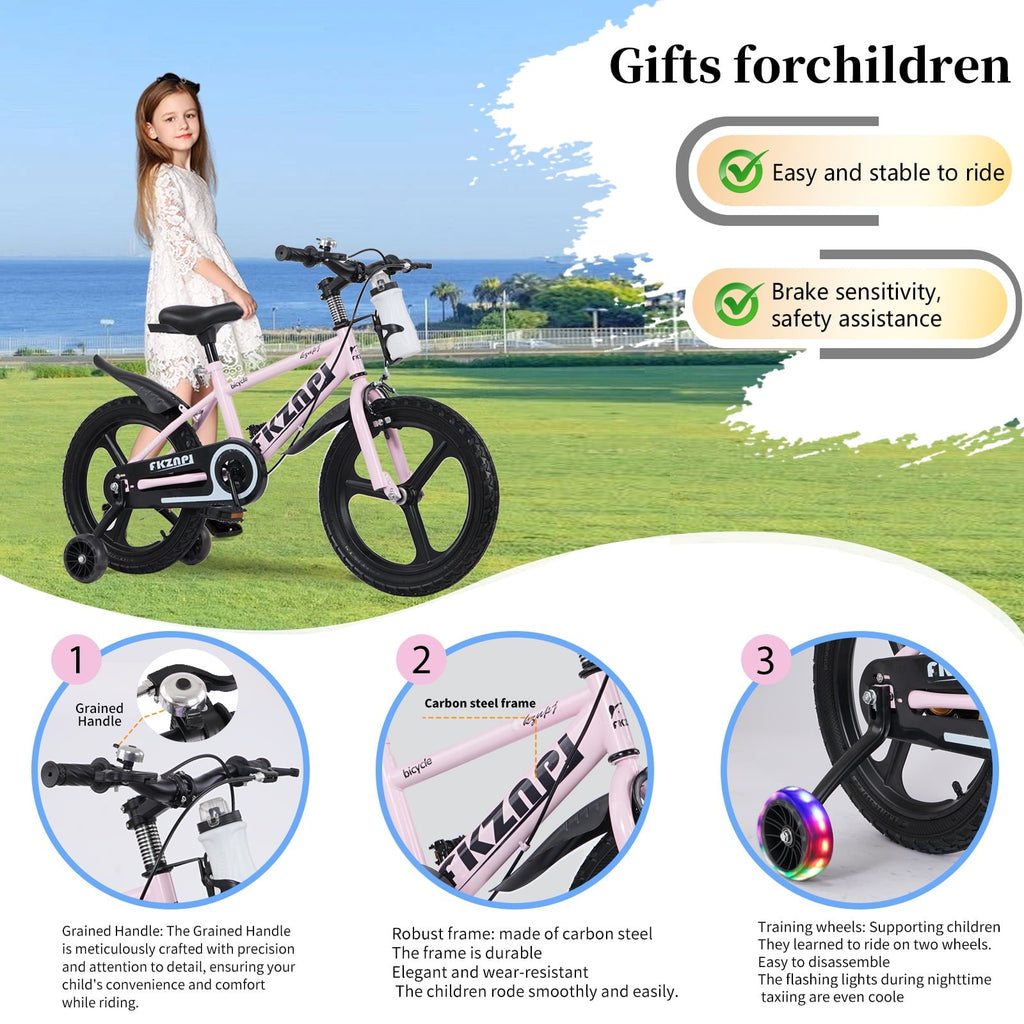 18 inch Kids Bike for Boys and Girls, SHINPT Kids Bicycle with Training Wheels, Bicycle for Kids Ages 5-9 , 18 Boys Bike with Adjustable Saddle&Handlebar, Girls Bike for Kids for Outdoor, Park