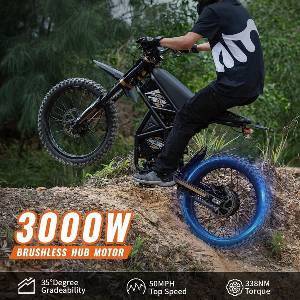 Riding'times GT54 PRO Electric Dirt Bike for Teens Adults,60V 25AH 40MPH Ebike with 14/12 Motorcycle Tire,3000W Dual Hydraulic Brakes Mountain Off-Road Dirtbike