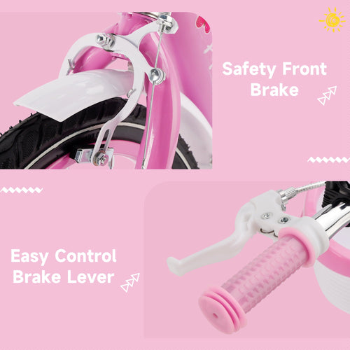 16 18 Inch Girls Bike for Toddlers and Kids Ages 4-9 Years Old, Kids Bike with Flashing Training Wheels & Basket, Girls Bicycle with Handbrake & Kickstand, Pink/Purple