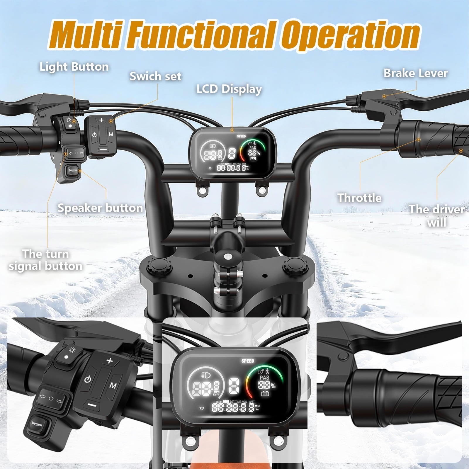 1200W Off-Road Electric Bike for Adults, 48V 18AH Removable Battery, 16 Wide Tires, 5-Speed Transmission, Dual Disc Brakes & Spring Suspension