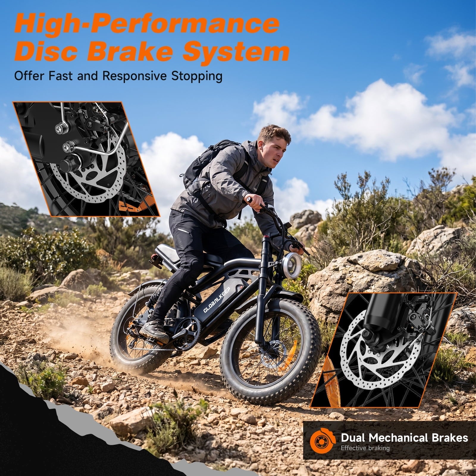 GlobalKeep Electric Mountain Bike for Adults, Peak 1500W Motor, 20x4 Fat Tire E Bicycle, 48V/15.6Ah Battery UL2849