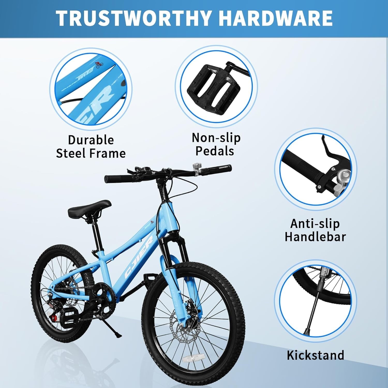 DEYGIA 20 Inch Kids Mountain Bike, Bikes for Boys, 7-Speed with Front Suspension, Dual Disc Brakes & Knobby Tires for Ages 6-14, Multi Color