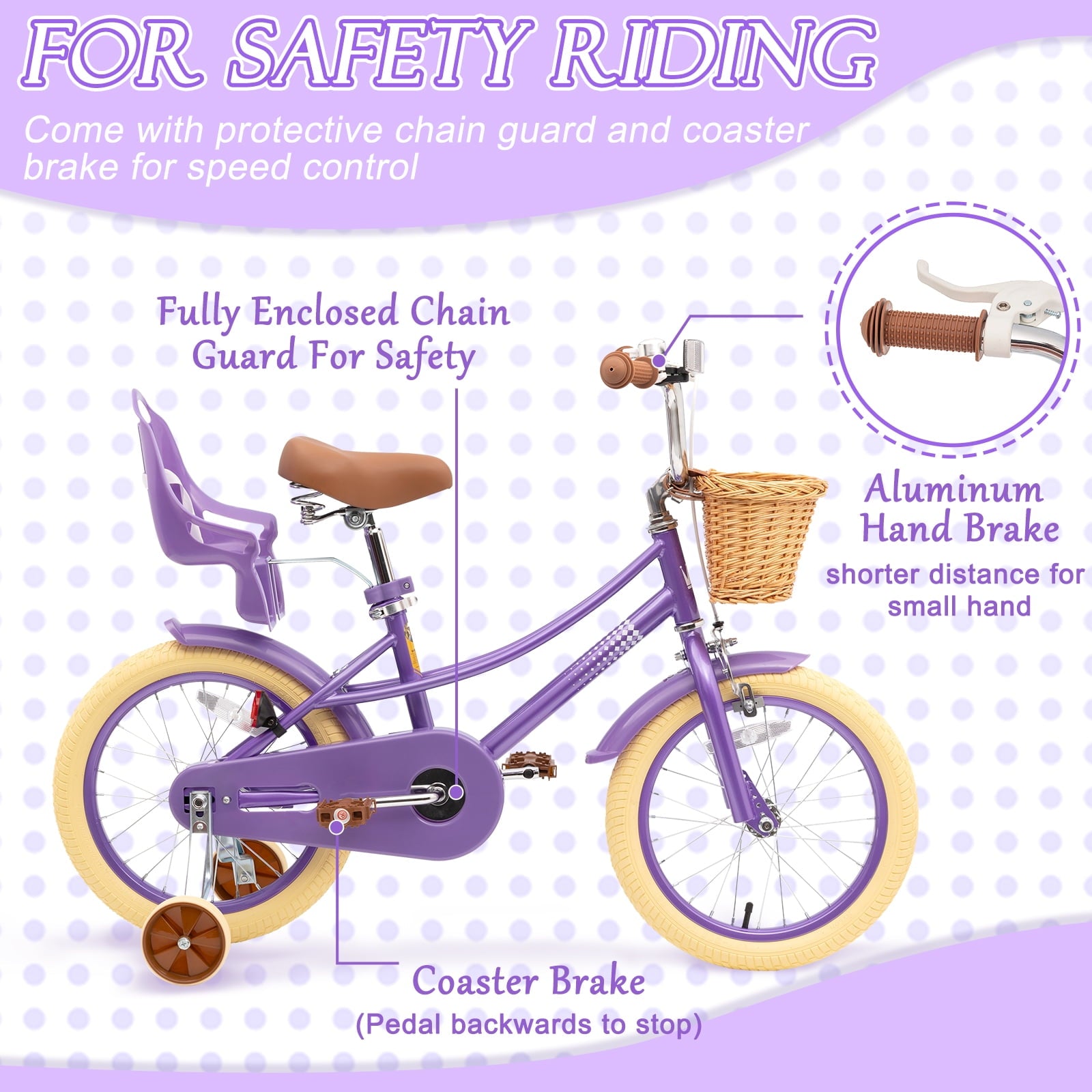 XJD Girls Bike for Toddlers and Kids Ages 2-12 Years Old,12 14 16 Inch Kids Bike with Training Wheels & Basket, 20 Inch Girls Bicycle with Handbrake & Kickstand