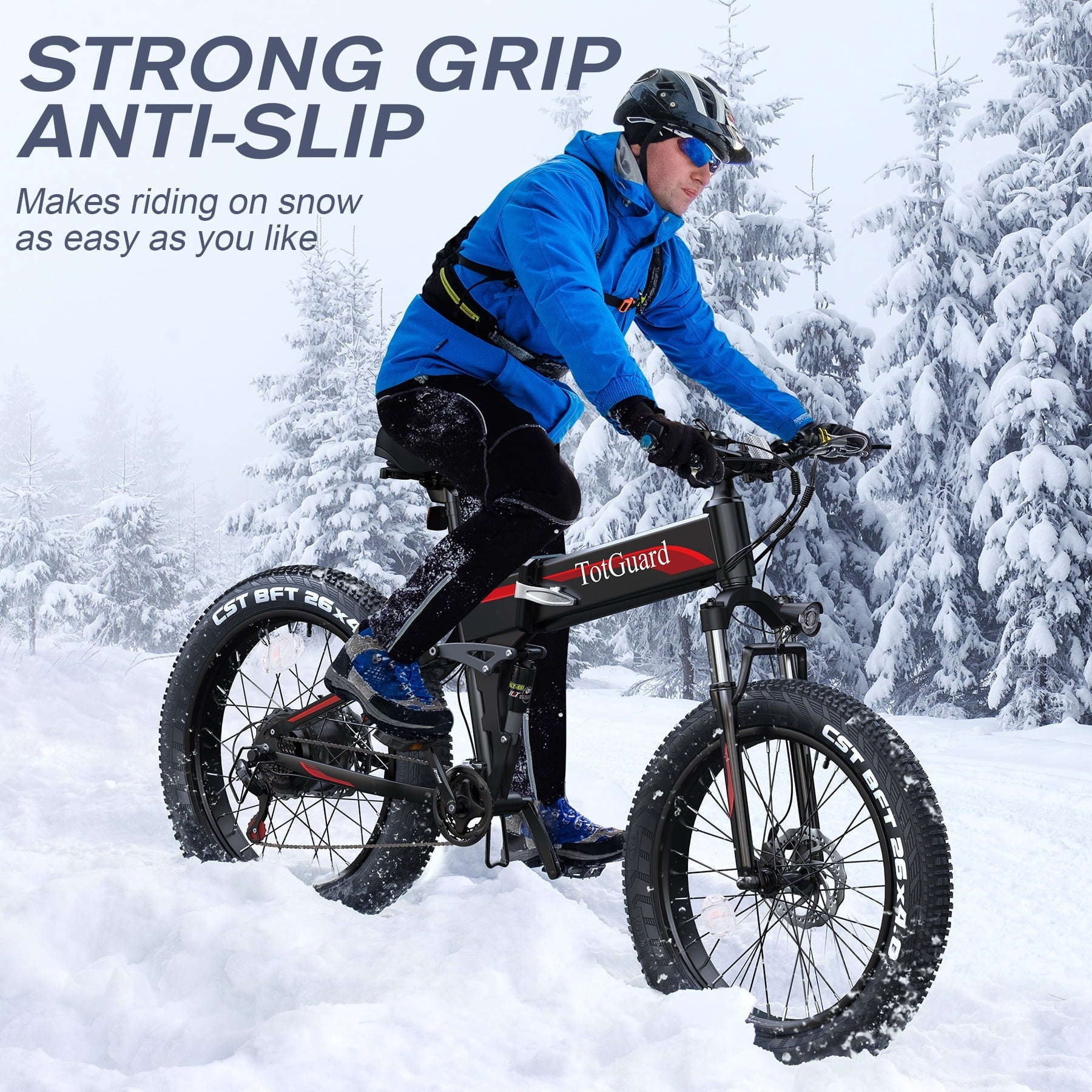 TotGuard 26x4 Electric Bike, Fat Tire 500W Ebike, Foldable Electric Bicycles E Bikes for Adults Electric 48V 10Ah Battery, Dual Shock Absorber, Lockable Fork UL2849